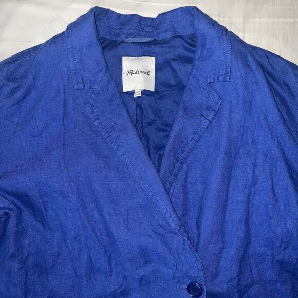 Madewell Double-Breasted Crossover Oversized Blazer Linen Bluestone Large NL227 - Picture 6 of 15
